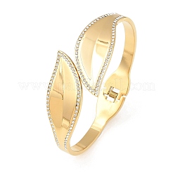 304 Stainless Steel Crystal Rhinestone Leaf Open Hinged Cuff Bangles for Women&nbsp;SA-CBA48C7-01G