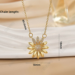 Brass Micro Pave Clear Cubic Zirconia Daisy Flower Pendant Cable Chain Necklaces for Women&nbsp;WGE6F90-01