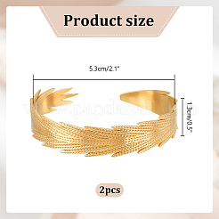 2Pcs 304 Stainless Steel Feather Cuff Bangles&nbsp;BJEW-PH0004-41