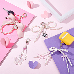 4Pcs 4 Styles Bowknot Alloy & Plastic Pearl & Acrylic Butterfly Pendant Decorations&nbsp;KEYC-GA0001-41