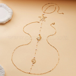 Ocean Alloy & Iron Starfish Shell Shape Back Chain Necklaces for Backless Dress with Imitation Pearl&nbsp;WG9F3AC-01