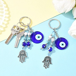 2Pcs Handmade Lampwork & Alloy & Synthetical Turquoise Keychains&nbsp;KEYC-YW00226