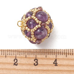 Natural Amethyst and Glass Seed Beaded Cluster Pendants&nbsp;PALLOY-MZ01334-03