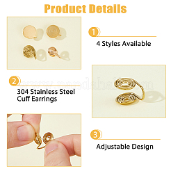 16Pcs 4 Styles Brass & 304 Stainless Steel Cuff Earrings&nbsp;EJEW-HS0001-18G