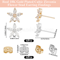 12Pcs Brass Cubic Zirconia Ear Stud Findings&nbsp;KK-BBC0027-63