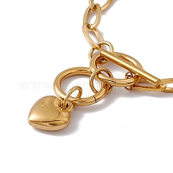 316 Stainless Steel Paperclip Chain Bracelet with Heart Charm for Women&nbsp;BJEW-G655-07G
