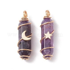 Natural Mixed Gemstone Copper Wire Wrapped Pointed Pendants&nbsp;PALLOY-JF02535