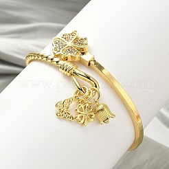 Brass Micro Pave Clear Cubic Zirconia Cuff Bangles&nbsp;BJEW-F513-04G