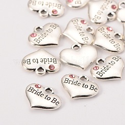 Wedding Theme Antique Silver Tone Tibetan Style Heart with Bride to Be Rhinestone Charms&nbsp;LS-TIBEP-N005-10B
