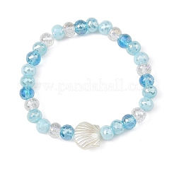 Ocean ABS Plastic Imitation Pearl Shell Shape Electroplate Glass Faceted Rondelle Beaded Stretch Bracelets for Women&nbsp;BJEW-JB14386-01