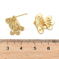 Leaf Brass Micro Pave Clear Cubic Zirconia Stud Earring Findings&nbsp;KK-D102-04G