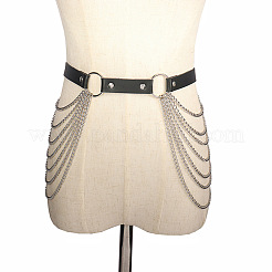 Black Imitation Leather Alloy Multi-Layered Chain Tassel Waist Belly Chains for Women&nbsp;FS-WG64C31-01