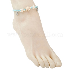 Adjustable Summer Beach Dyed Synthetic Turquoise Starfish Turtle Braided Bead Anklets&nbsp;AJEW-AN00774