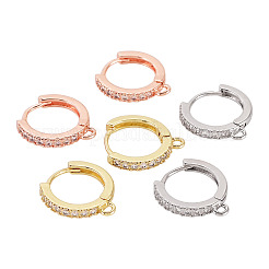 3 Pairs 3 Colors Brass Micro Pave Cubic Zirconia Huggie Hoop Earring Findings&nbsp;KK-TAD0001-37
