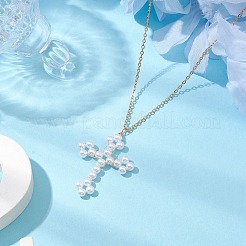 Cross Fleury Acrylic Imitation Pearl Pendant Necklaces&nbsp;NJEW-JN04985