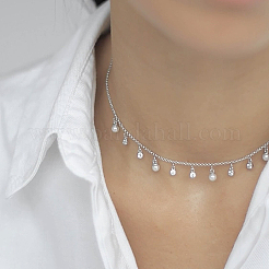 Sterling Silver Cubic Zirconia Chain Necklace with Round Charms for Women&nbsp;SY0568-3