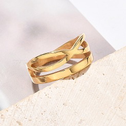 304 Stainless Steel Criss Cross Finger Rings&nbsp;RJEW-Q012-08G