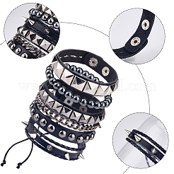4Pcs 4 Styles Punk Style Hematite Round Beaded Stretch Bracelets & Rivets Bracelets  with Alloy Braided Bead Bracelets & Imitation Leather Bangles for Men Women&nbsp;BJEW-WH20002-09B
