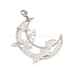 Wire Wrapped Moon & Bat Stainless Steel & Brass Pendant Decorations&nbsp;HJEW-TA00505
