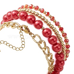 4Pcs 4 Style Glass & Shell Pearl Beaded Stretch Bracelets Set&nbsp;BJEW-TA00289