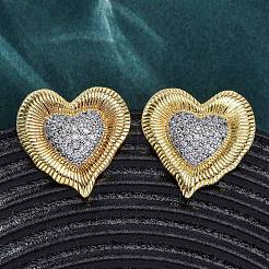 Heart Brass Micro Pave Clear Cubic Zirconia Stud Earrings&nbsp;EJEW-H158-02G
