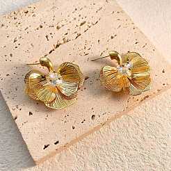 Flower Brass Micro Pave Clear Cubic Zirconia Stud Earrings&nbsp;FS-WG65913-01
