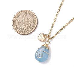 2Pcs 2 Styles Natural Rose Quartz and Dyed Natural Quartz Imitation Aquamarine Copper Wire Wrapped Teardrop Pendant 304 Stainless Steel Cable Chain Necklaces for Women&nbsp;NJEW-JN05628