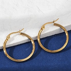 PVD Vacuum Plating 201 Stainless Steel Hoop Earrings with 304 Stainless Steel Pins for Women&nbsp;EJEW-D279-12G-02