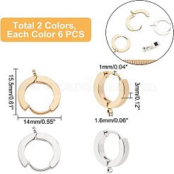 12 Pcs 304 Stainless Steel Huggie Hoop Earrings Findings&nbsp;STAS-UN0032-25