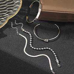 4Pcs 304 Stainless Steel Chain Bracelets & Cuff Bangles Sets for Women Men&nbsp;BJEW-F505-02P