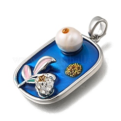Brass Dodger Blue Glitter Enamel Rectangle Pendants&nbsp;KK-K398-14P