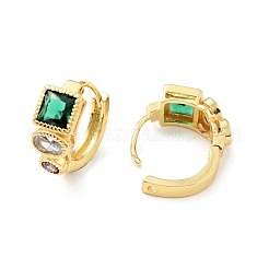 Green Cubic Zirconia Square Hoop Earrings&nbsp;EJEW-C028-14G
