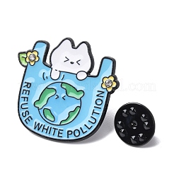 White Cat with Earth Enamel Pins&nbsp;JEWB-L024-02EB-01
