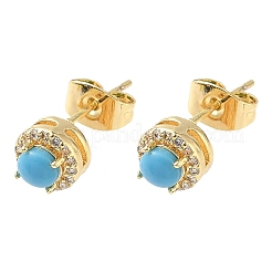 Round Brass Micro Pave Clear Cubic Zirconia Stud Earrings&nbsp;EJEW-Z144-13G