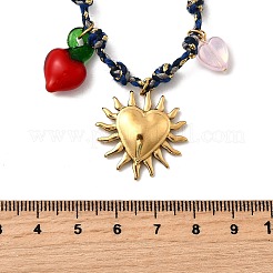 304 Stainless Steel & Plastic Flower Clover Pendant Cotton Cord Necklaces for Women&nbsp;NJEW-Z092-01G-01