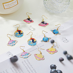 5 Pair 5 Style Golden Plated Alloy Enamel Planet Dangle Earrings with Iron Pins&nbsp;EJEW-AB00045