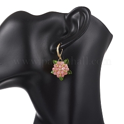 Valentine's Day Flower Natural Malaysian Jade & Glass Seed Beaded Leverback Earrings&nbsp;EJEW-MZ00700-01