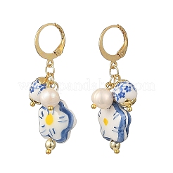 Handmade Porcelain & Non-magnetic Synthetic Hematite & Natural Cultured Freshwater Pearl & Brass & 304 Stainless Steel Leverback Earrings&nbsp;EJEW-JE07318