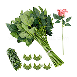 50Pcs Silk Fabric & Plastic Artificial Rose Leaf&nbsp;AJEW-PH0008-12