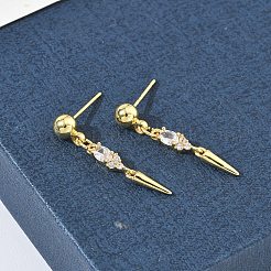 Brass Micro Pave Cubic Zirconia Dangle Stud Earrings for Women&nbsp;EJEW-A167-29B-G
