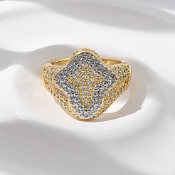 Brass Micro Pave Clear Cubic Zirconia Cuff Rings for Women&nbsp;RJEW-U041-03G
