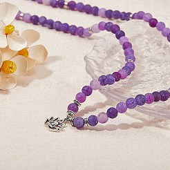 Natural Weathered Agate Round Beaded Wrap Bracelet with Alloy Ohm/Aum Lotus&nbsp;AJEW-PH00503-01