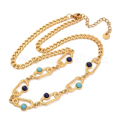 Bohemian 304 Stainless Steel & Dyed Colorful Synthetic Turquois Link Chain Necklaces for Women&nbsp;NJEW-M100-02G-01