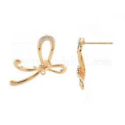 Brass Micro Pave Clear Cubic Zirconia Stud Earring Finding&nbsp;KK-S356-664-NF