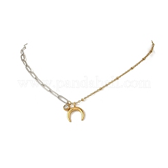 Duo Tone 304 Stainless Steel Crescent Moon Pendant Mixed Chain Necklaces for Women&nbsp;NJEW-JN06596