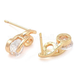Rack Plating Flat Round Brass Clear Cubic Zirconia Stud Earrings&nbsp;EJEW-M090-16G