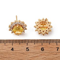 Flower Brass Micro Pave Clear Cubic Zirconia Stud Earrings for Women&nbsp;EJEW-G428-17G
