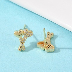 Brass Micro Pave Clear Cubic Zirconia Heart Stud Earrings&nbsp;EJEW-F400-28C-G