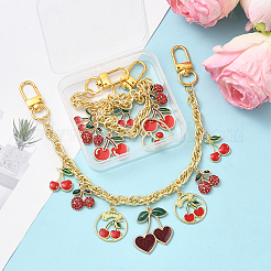 2Pcs 2 Styles Alloy Enamel Red Cherry Charm Brass Bag Decorative Chains&nbsp;HJEW-SC0002-63