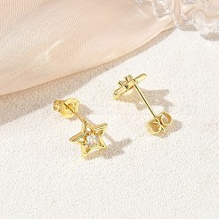 Brass Micro Pave Single Cubic Zirconia Stud Earrings&nbsp;KK-CBA30C7-13G